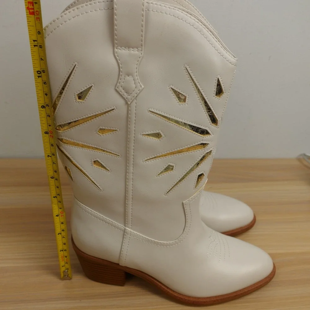 Western Boho Cowboy Boots Womens 6 White Sunburst Cutout Leather DV Dolce Vita